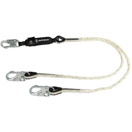 Safewaze Shock Absorbing Rope Lanyard, 6 ft. Length, Snap Hook, 2 Leg(s) FS33216